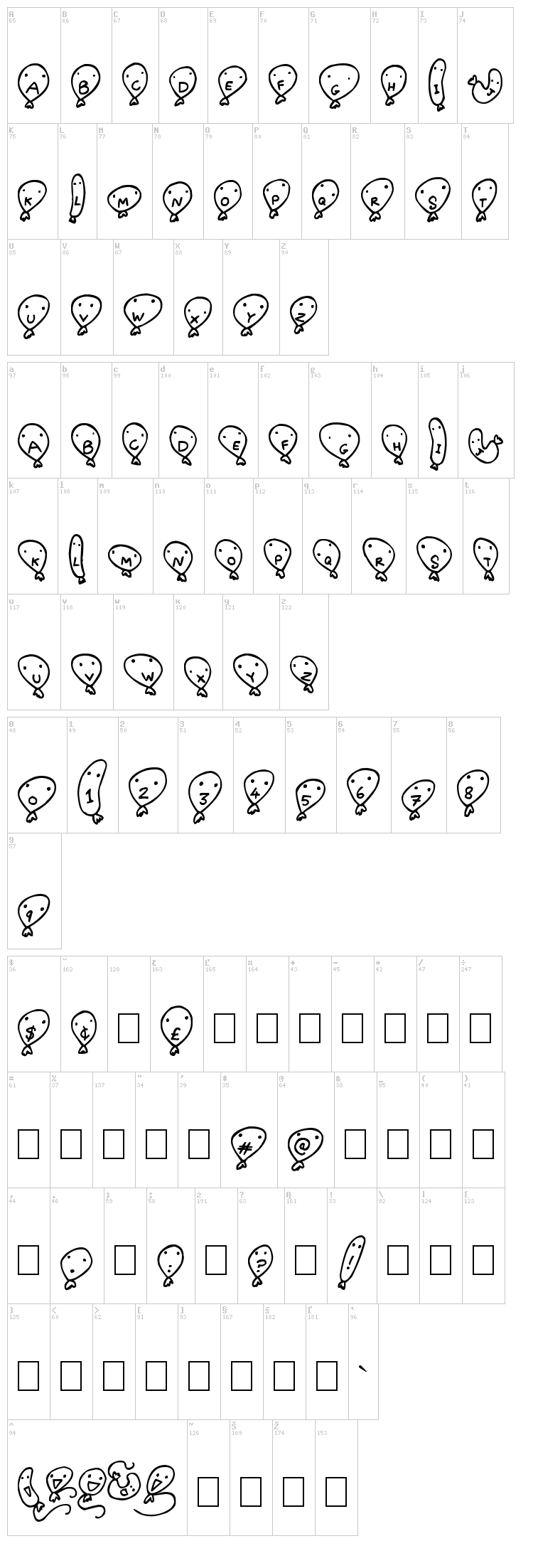 Balloon Friends font map